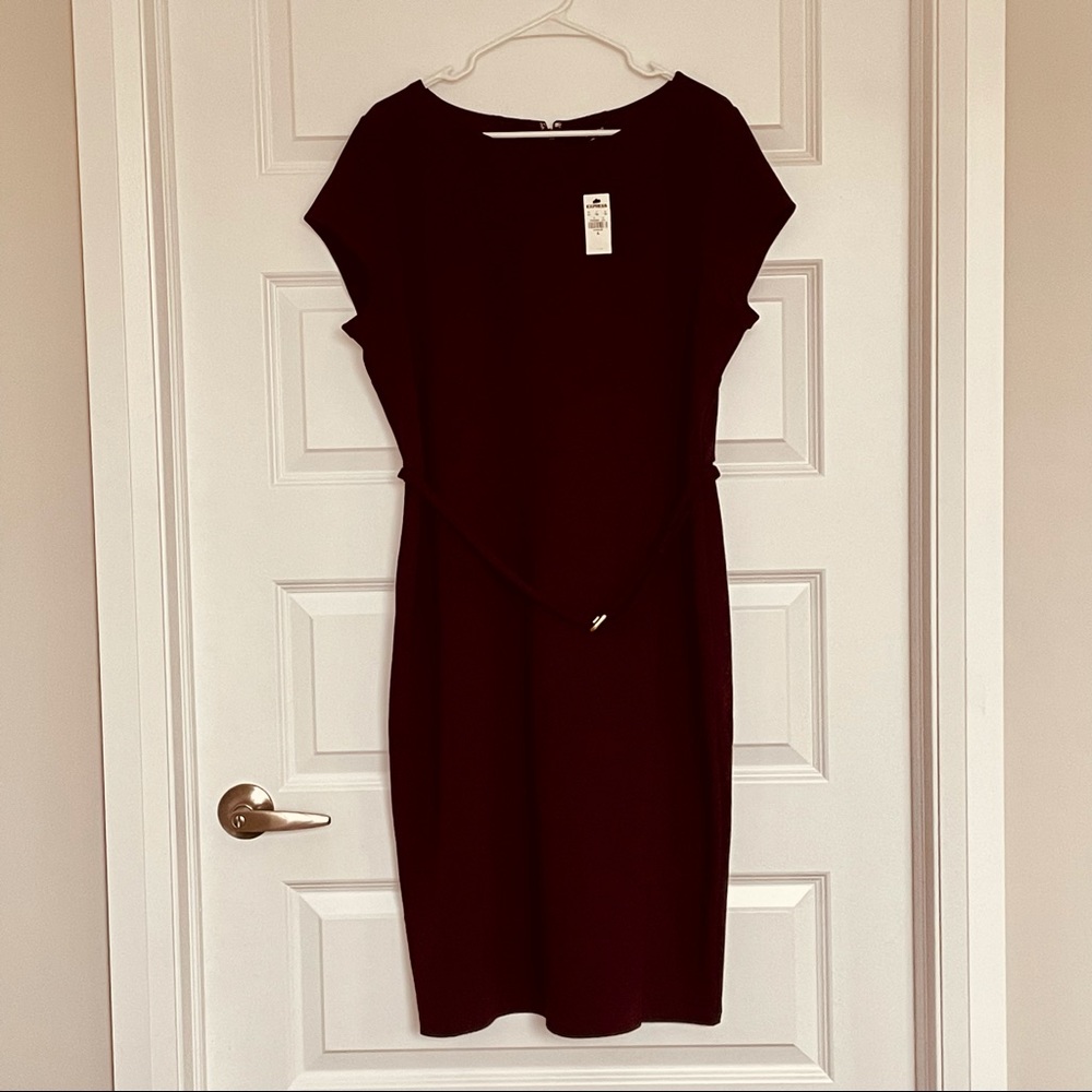 Express Body-Con Belted Dress in Maroon